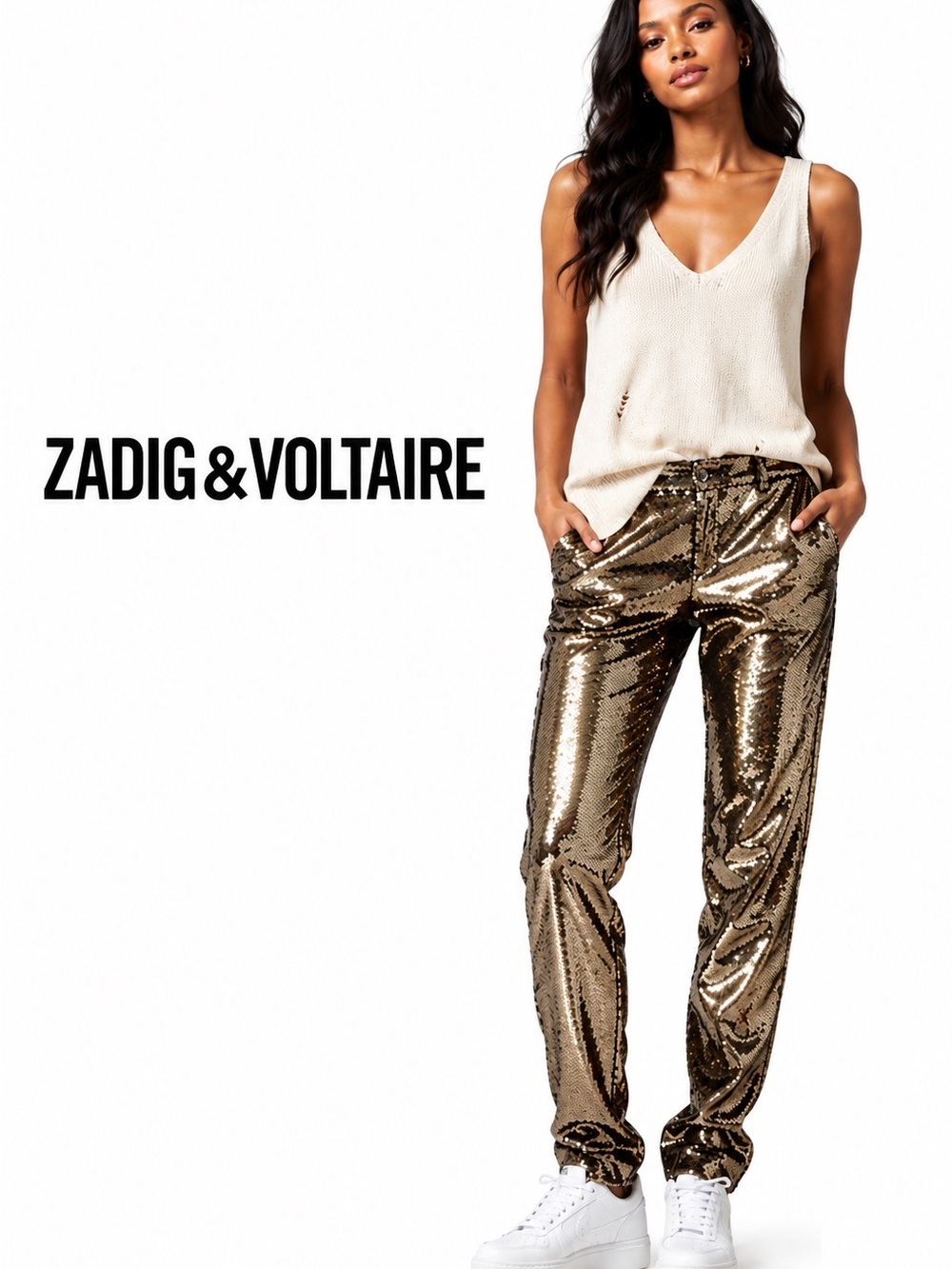 Zadig & Voltaire Prune Sequins Défilé Gold Sequin Trousers NWT Size 36 US 4